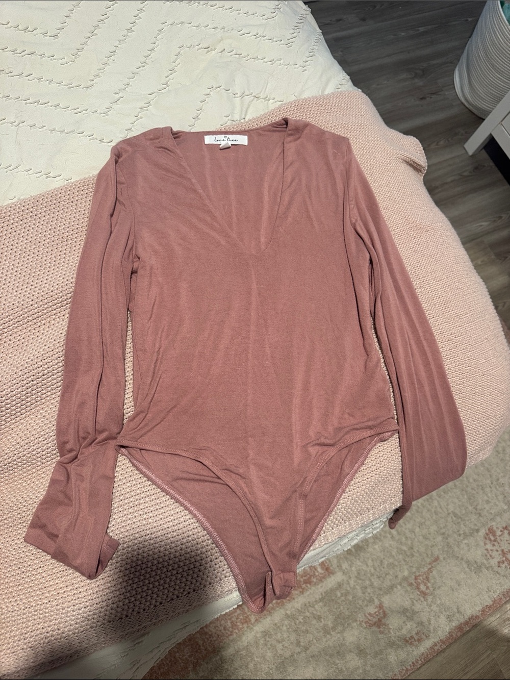 Love Tree Mauve Long Sleeve V-Neck Bodysuit